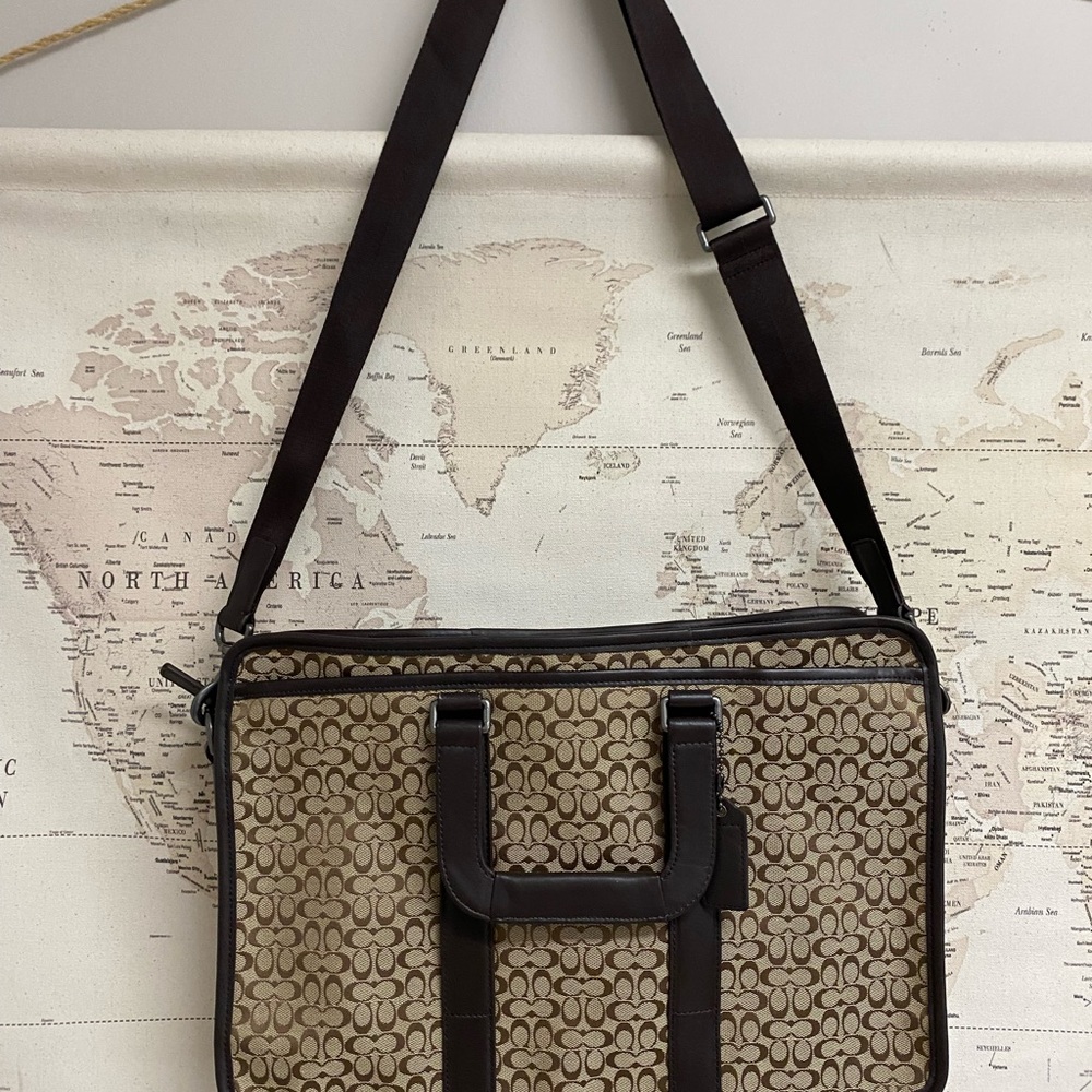 Coach Brown Briefcase with Signature Monogram and Leather Trim - Picture 7 of 10
